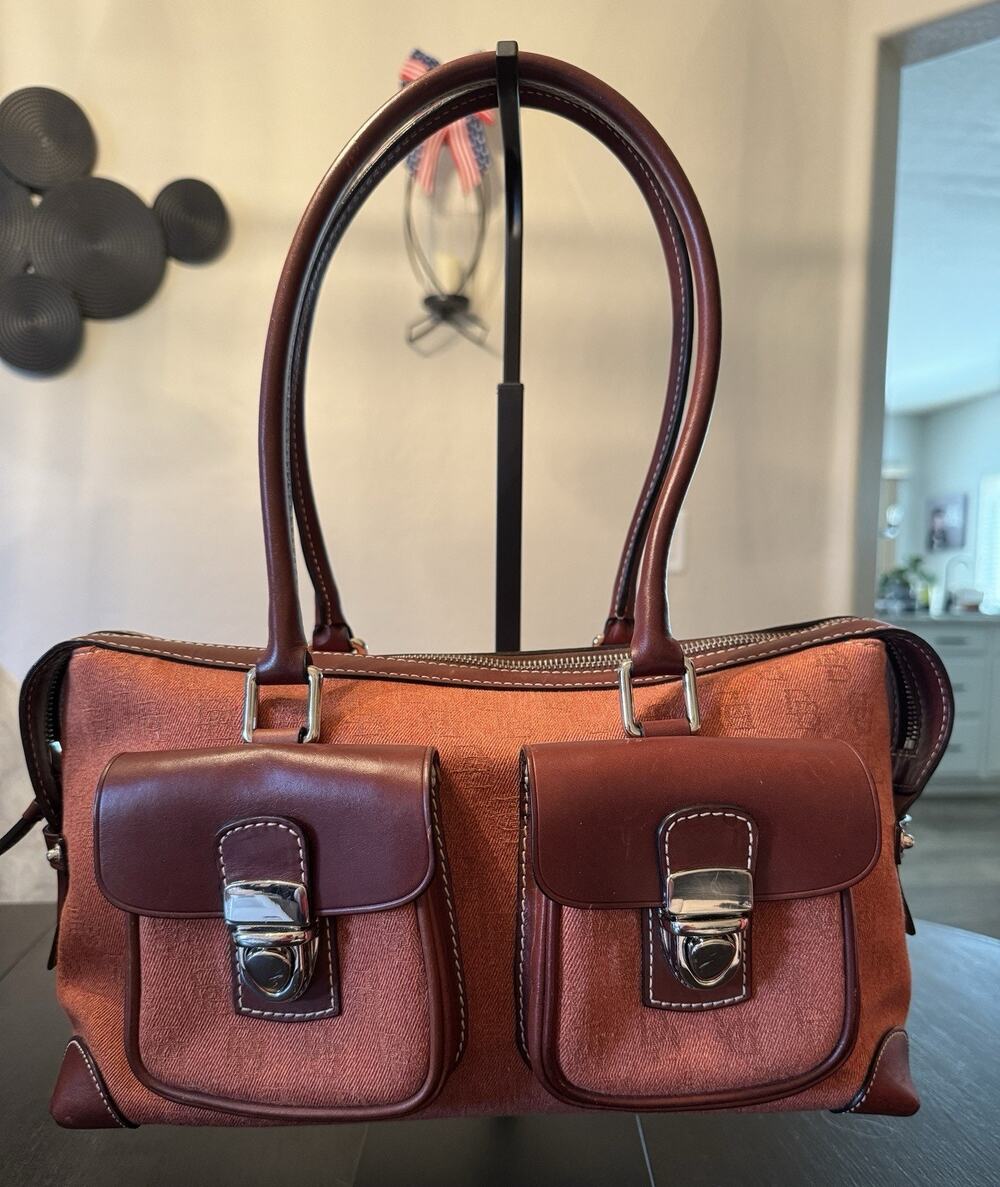 Dooney & Bourke Signature Canvas Double Pocket Satchel Burnt Orange